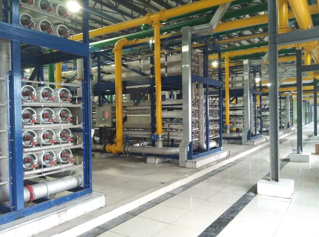 Installed reverse-osmosis membrane system at a customer site.