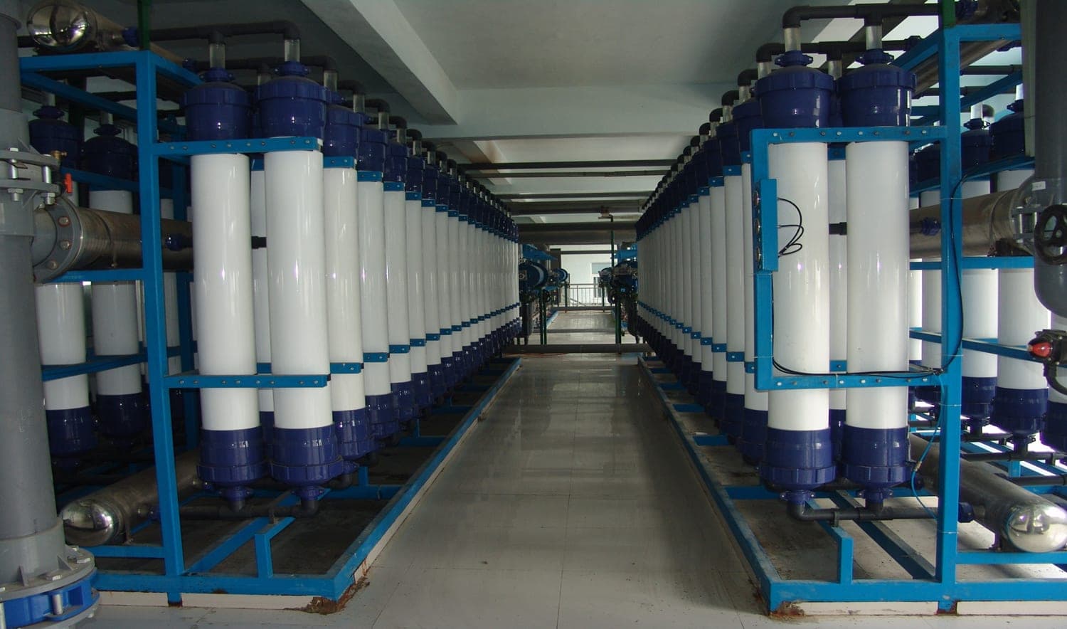 Ultrafiltration membrane treatment system in operation.