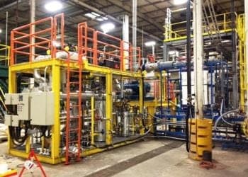 Field installation of a modular process system.