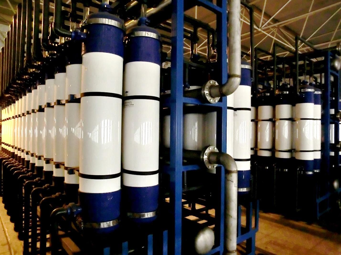 Rows of AQUA-SEP membrane modules for mining water pretreatment in China.