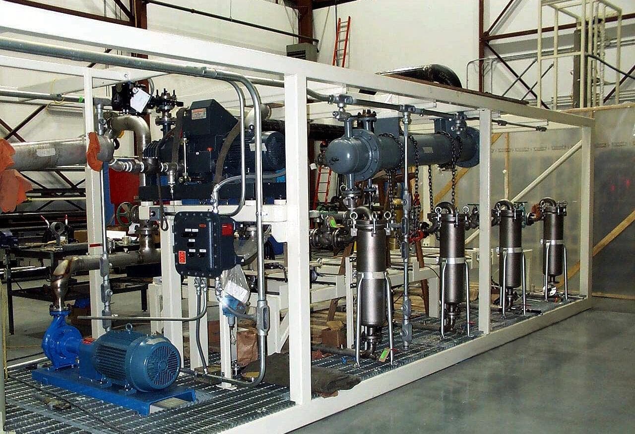 Skid-mounted membrane unit during assembly for the Sarnia, Canada bioethanol and ABE refinery.